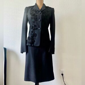 Vintage Moschino Couture Black Wool Skirt Suit Made in Italy IT 40 USA 6